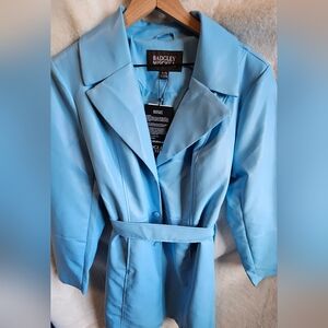 Badgley Mischka  Women's  Blue Single Breasted Sleek Cut Trench Coat Size XL